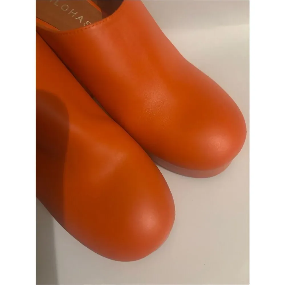 Alohas Clock Out Leather Pomelo Orange Mules Heeled Sandals Size 36/6